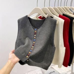 Gray Knitted Button-Up Sweater Vest Womens Fashion Spring Autumn Winter Chic Layering Cardigan Sweater Quality Material