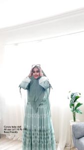 One Set Gamis Syari Bahan Ceruty Baby Doll -  Hairin 22 Dress Bahan Ceruty Baby Doll Lapis Furing Gamis Muslim Syari Busui Dress