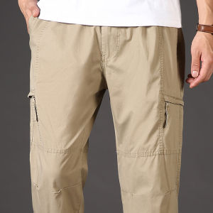 High Quality Mens Trousers Cargo Pants Zipper Pockets Elastic Waist with Banding Casual Sports Hiking Training Dungarees