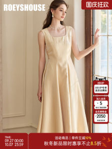 ชุดเดรสยาวคลุมเข่าทรงเอ Roey S House ทรงหลวม แขนกุด ผ้าโพลีเอสเตอร์ คอเหลี่ยม ทรงเอ ฤดูร้อน 2024 ชุดเดรสยาวคลุมเข่า