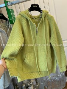 เสื้อสเวตเตอร์ถักมีฮู้ดแบบหลวมๆ สำหรับผู้หญิง ฤดูใบไม้ร่วง/ฤดูหนาว เสื้อคลุมกันหนาวแบบมีซิป สไตล์ลำลอง ทรงหลวม แขนยาว ปกติ