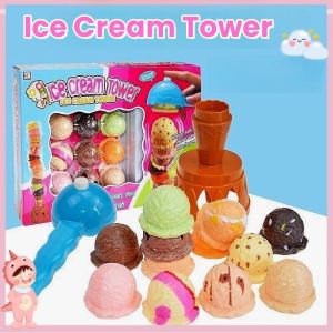 Kids Ice Cream Stack Tower Toys Simulation Food Balance Games Pretend Play Educational Kitchen Toy
