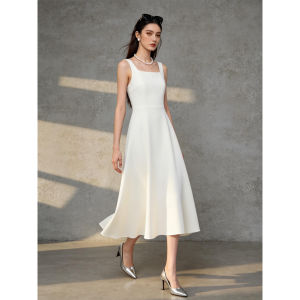 PIAOYA | White Sleeveless Short Dress Slim Fit Square Neck