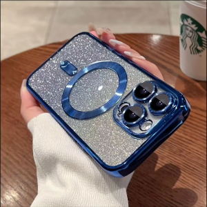 iPhone 14 15 16 Pro 14 15 16promax 14 15 16 Plus (จัดส่งจากประเทศไทย) เคสขอบนาโนแบบไล่เฉดสีกลิตเตอร์ เคสชาร์จไร้สายแม่เหล็ก Magsafe เคสใสแบบยืดหยุ่น