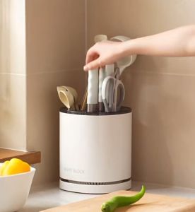 DXL Kitchen Rotating Knife Holder Chopstick Barrel Multifunctional Storage Rack Countertop Chopstick Cage Knife Integrated Storage Box