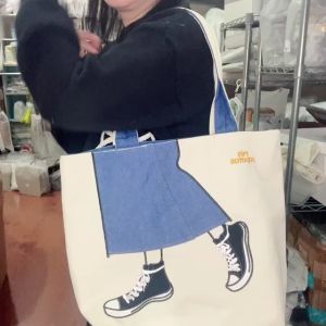 🔥พร้อมส่ง 🔥 BYB กระเป๋าผ้า ตกแต่งผ้ายีนส์  ใส่ของได้เยอะ Code 9652