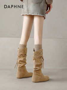 Daphne Long Boots Womens Western Cowboy Boots High Tube Knee-high Fashion Boots Casual Waterproof Platform All-Season Boots