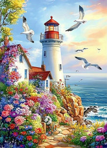 HUACAN Diamond Painting Lighthouse Landscape Seaside Home Living Room Decor Diamond Mosaic HOuse Beach Hobby Creative