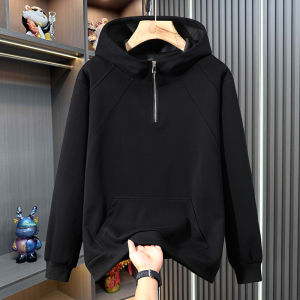 เสื้อฮู้ดคอกลมมีซิปสำหรับผู้ชายไซส์ใหญ่ ทรงหลวม สไตล์ลำลอง แฟชั่นฤดูใบไม้ร่วง เสื้อคลุมกันหนาวแบบสวมหัว ผ้าฝ้ายผสมโพลีเอสเตอร์