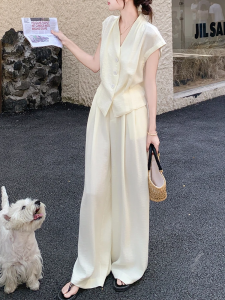 Shalldoer | Fashionable Casual Womens Two-Piece Set Sleeveless Shirt Wide Leg Pants High End Summer Outfit Elegant Style By Xiangduorui