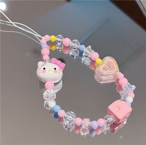 Sanrio | Dây Đeo Điện Thoại Hello Kitty Dễ Thương Ngọt Ngào Màu Pastel Đính Hạt Móc Khóa Pha Lê Phụ Kiện Túi Xách Lấy Cảm Hứng Từ Sanrio Chống Mất.