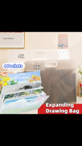 4K/8K Drawing Storage Bag Expanding Album Folder 4 Pockets Transparent Plastic Waterproof Bag