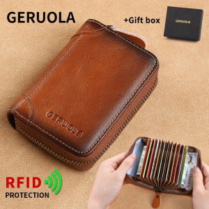 Mens Genuine Leather Large Capacity Multi-Slot Card Holder with Driver’s License Case New Gradient Color Design RFID Blocking
