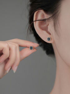 925 Sterling Silver Square Stud Earrings Womens Luxury Trendy New Style Geometric Pattern out Fashion Jewelry Accessories
