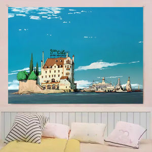 Hayao Miyazaki Town Style Tapestry Wall Hanging for Bedroom Headboard Decor Photo Backdrop Cloth