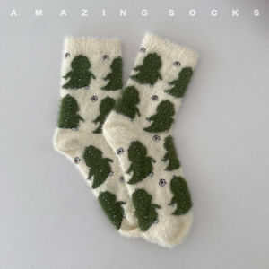 Womens Socks Cat Petting Warm Dinosaur Socks Thick Fleece