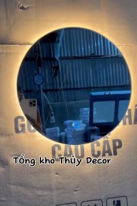 Gương Tròn Treo Tường Có Đèn LED Gương Treo Bàn Trang Điểm Nhà Tắm Nút Cảm Ứng tắt mở dễ dàng.