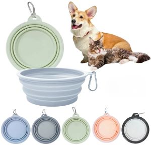 Macaron Color Pet Outing Portable Foldableing Bowl Dog Drinking Bowl Cat Food Bowl Rice Bowl Travel Bowl with Carabiner