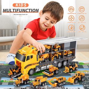DREAMToy 6Pcs/Set Storage Container Truck Fire Truck Vehicle Alloy Pull Back Car Die Cast Car Inertia Dengan Tempat Penyimpanan Mainan Anak Hadiah Ulang Tahun Anak