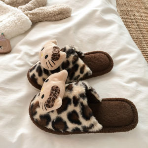 Dép Bông Họa Tiết Da Báo Dễ Thương Cho Nữ 2025 Thu Đông Mẫu Mới Lót Lông Cừu Ấm Áp Dùng Trong Nhà Chống Trượt Không Mùi