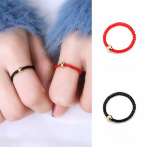 Corinna Small Gold Beads Black Rope Turn Luck Beads Ring Female Couple Girlfriends Red Rope Braided Ring COD