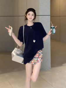 YUEZHONGWEI | Loose Round Neck Short Sleeve T-Shirt Women Summer New Style Plus Size Slim Fit Half Sleeve Body Top Korean Style Commute Wind