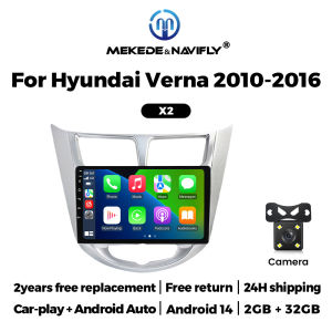 Wireless Carplay Car Radio 2G+32G 4-Core For Hyundai Solaris Verna Accent 2010-2016 Android 14 Navigation GPS Multimedia Player
