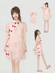 Keiko | Traditional Chinese Pink Summer Cheongsam Dress Light Gauze Loose A-line
