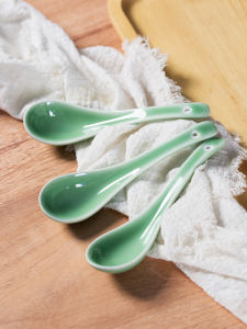 Longquan Qingci Ceramic Soup Spoon Creative Large Spoon Restaurant Ceramic Small Soup Spoon Commercial Long Handle Soup Spoon Dining Utensils