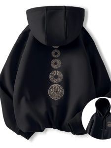 Pure Cotton Thickened Fleece Lined Oversized American Retro Design Mens Hoodie Autumn Winter Jacket Youth Casual Fashion