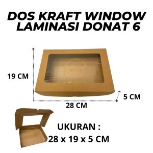 (10 PCS) DOS / DUS KUE DONAT KRAFT WINDOW LAMINASI ISI 6 UK 28 x 19 x 5 CM / Karton Box Kotak Hampers Kraft Window Laminasi