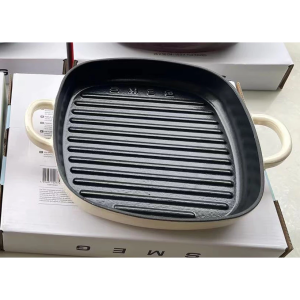 🔥ReadyStock - Original SMEG 26cm/24cm un-coated non stick frying pan cast iron enamel pan square double ear steak frying pan