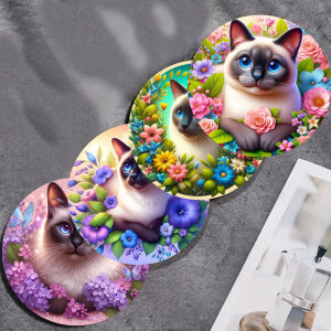 4 Cat printed coasters suitable for daily family party decoration kitchen office non-slip wooden coasters holiday gifts