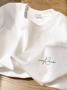 Pure Cotton Short Sleeve T-shirt for Men Loose Fit American Casual Style Printed Letters/Numbers/Text Crewneck Thick 260g