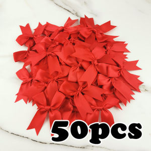 Ribbon House | (50pcs) 1 inch Red Ribbon Bows Polyester Satin Bow Flower DIY Craft Decoration