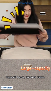 【StoreSmart】 READY STOCK Foldable Cloth Storage Box with lid Linen Fabric Clothes linen wardrobe organizer box folding storage basket with lid Kotak Baju Storage Kotak Simpan Baju 衣服收纳盒 阳离子收纳盒