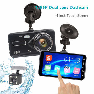 (Ship from Malaysia) 1296P Dual Lens 4" Touch Screen Car Dash Camera Recorder DVR Dash Cam Front and Rear Reverse Cam Recording Night Vision 170° degree Wide Angle Dashcam with memory card 32G