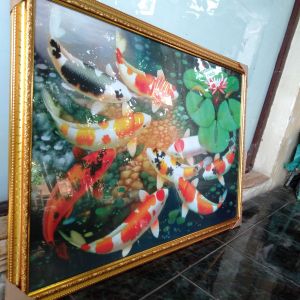 Hiasan Dinding Ikan Koi Pemandangan Cantik Kaligrafi