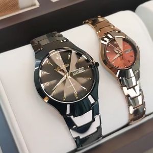 OLEVS 8697 Couple Fashion Lover WristWatch Minimalist Diamond Quartz Watch For Men and Women Steel Belt Alloy Case Date