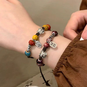 New Chinese Style Ceramic Beaded Bracelet Womens Fashion Jewelry Lucky Charm Couple Accessories Retro Strung Pearl Wristband