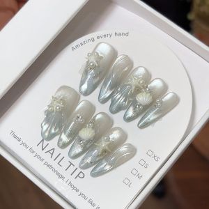 Handmade Shell Mermaid Relief Cat Eye Starfish Design Vacation Atmosphere Wearable Nail Tips Gentle Color Series Chinese Made