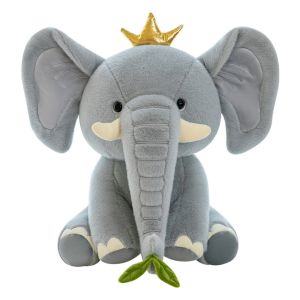Cute Elephant Plush Doll Long Nose Pink Grey Sitting Elephant Animal Stuffed Crown Elephant Toy Home Decor Birthday Gift for Kid