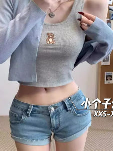 กางเกงขาสั้นยีนส์ทรงเอเอวสูงสำหรับผู้หญิง กางเกงขายาวทรงเข้ารูป เอวยางยืด ผ้าฝ้ายผสมยางยืด สไตล์อเมริกัน กางเกงขายาวฤดูใบไม้ร่วง