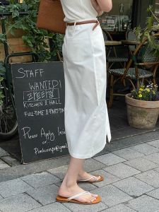 กระโปรงทรงเอเอวสูง ผ้าฝ้าย ทรงเอ กระโปรงสั้น กระโปรงยาวปานกลาง กระโปรงสีขาว สำหรับผู้หญิง กระโปรงทรงเอ กระโปรงทรงเอ