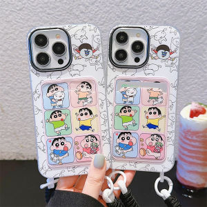 เคสโทรศัพท์ซิลิโคนน่ารักสำหรับ iPhone 15 pro Max 16 11 14 pro 12 13 PM พร้อมสายรัดพกพา ป้องกันการตกหล่น ลายการ์ตูน ลายการ์ตูน