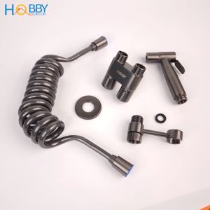 Vòi xịt vệ sinh toilet dây lò xo đa năng kèm van nước bồn cầu màu xám Hobby Home Decor VSR4F