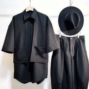 Loose Fit Casual Short Sleeve Mens Shirt Summer Trendy Hip Hop High Street Style Polyester Fiber Youth Fashion Urban Flip Collar