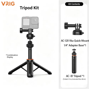 Bộ Kit Chân Máy VRIG Với Gậy Tự Sướng Đầu Bóng Vít 1/4 Khóa Nhanh Cho Camera Hành Trình GoPro DJI Insta360 Điện Thoại - Chân Máy Mini Nhôm Xoay 360 Độ Cầm Tay Tiện Dụng