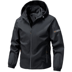 Mens Fleece Lined Thickened Hooded Autumn Spring Climbing Jacket Waterproof Breathable Lightweight Outdoor Casual Coat