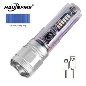 HaixnFire ไฟฉายชาร์จพลังงานแสงอาทิตย์ X36 XHP50ไฟ LED อัตโนมัติชาร์จ USB ตะเกียงตั้งแคมพ์ไฟสัญญาณซูมด้วยเลนส์ซูมได้
